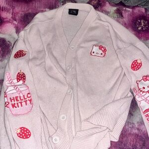 Hot Topic Pink Cardigan with Hello Kitty and Strawberry Details